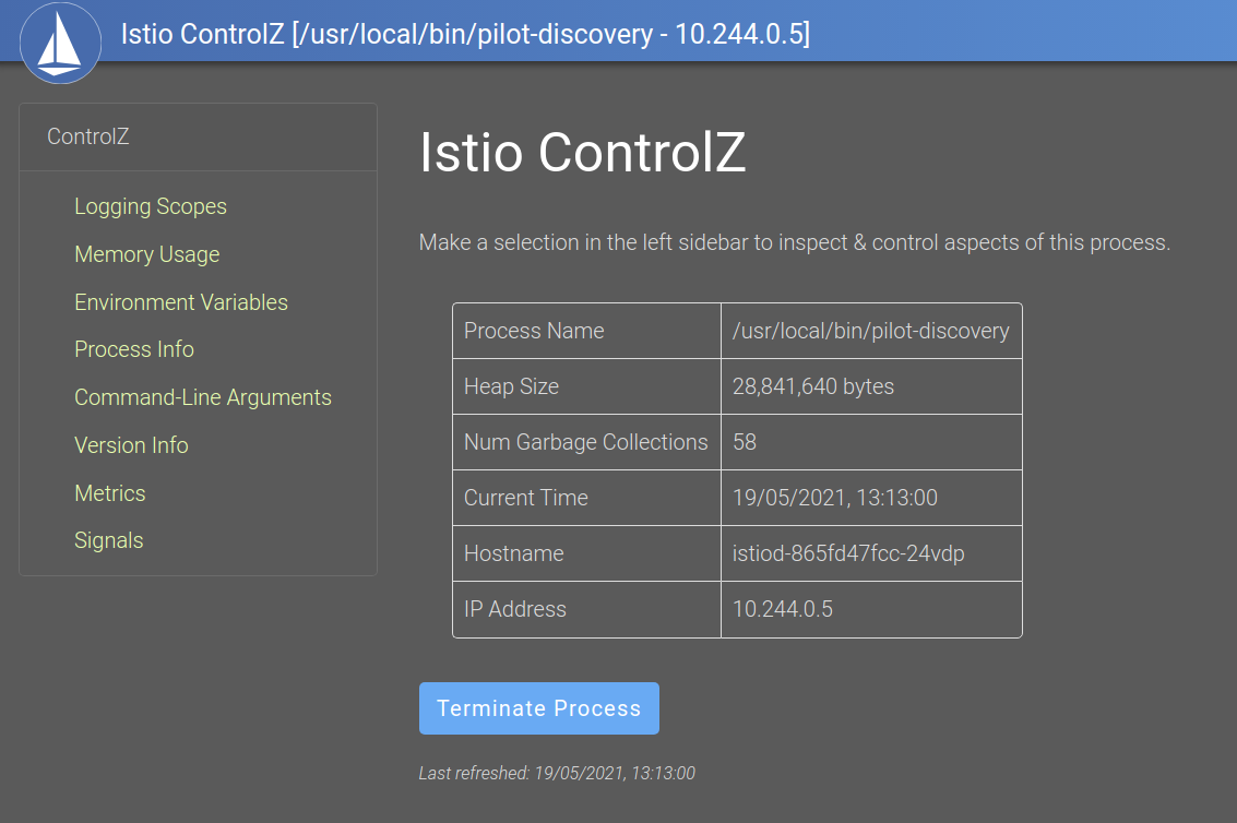 Istio controlz dashboard