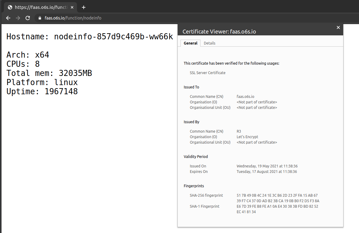 Valid TLS cert