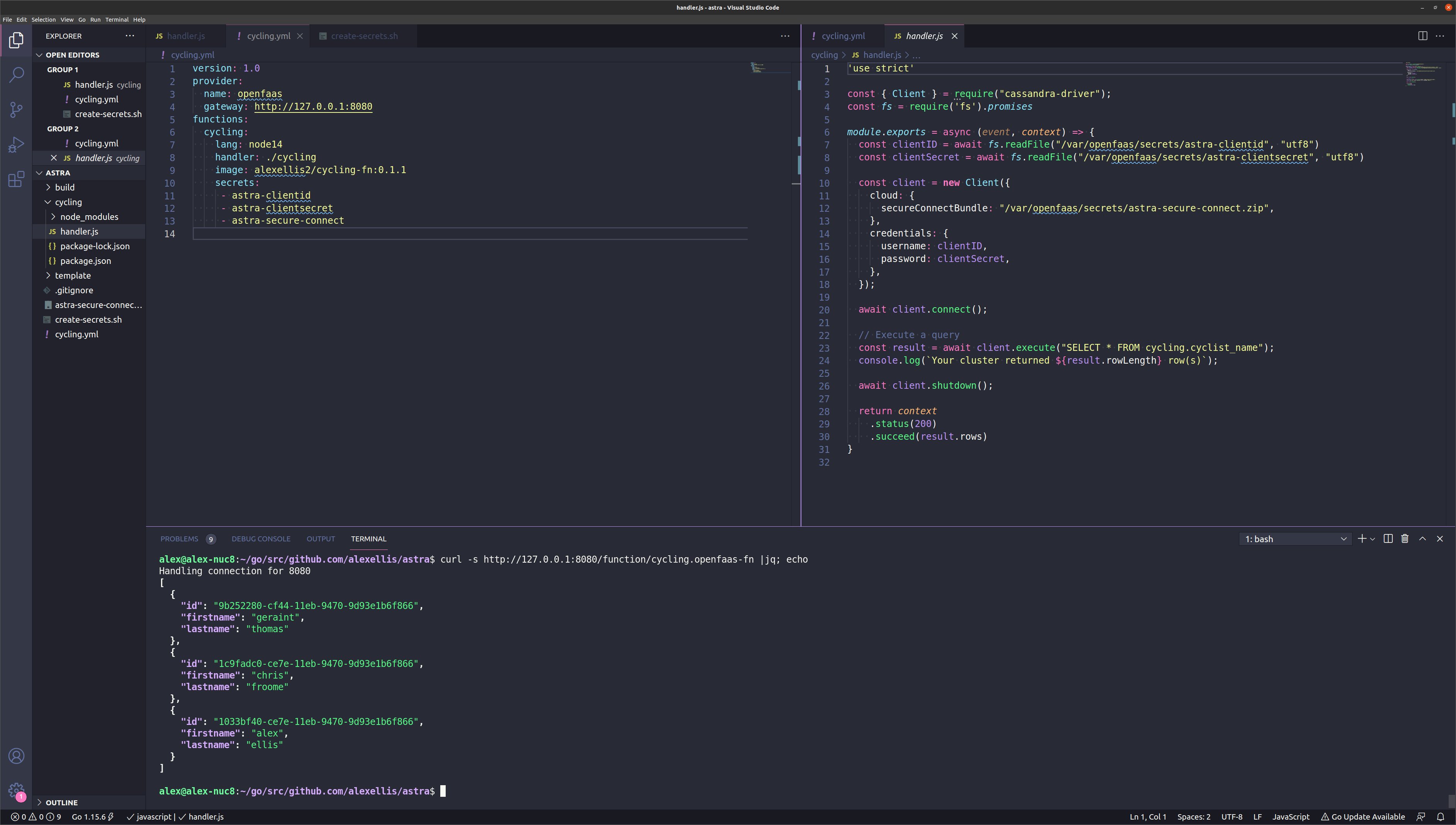 Example function with Cassandra driver