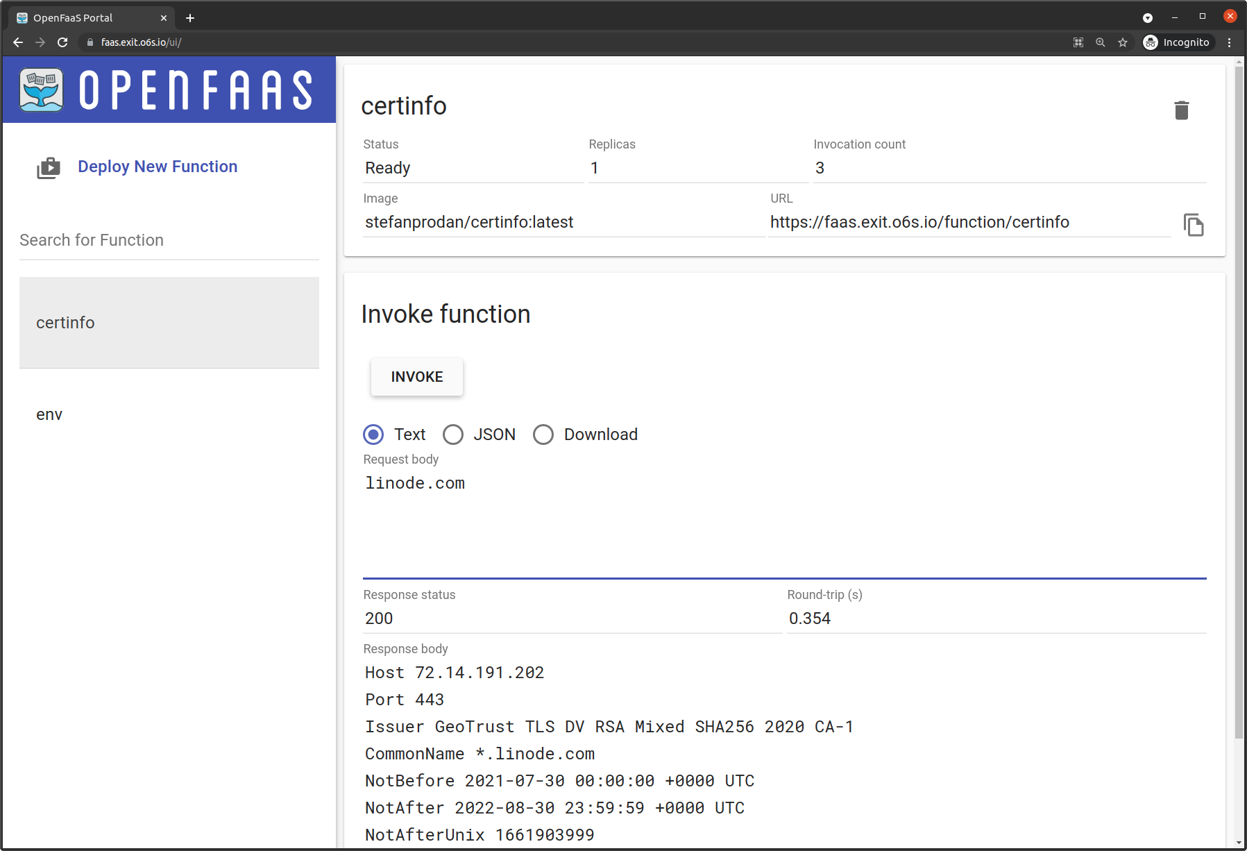 OpenFaaS Portal with TLS