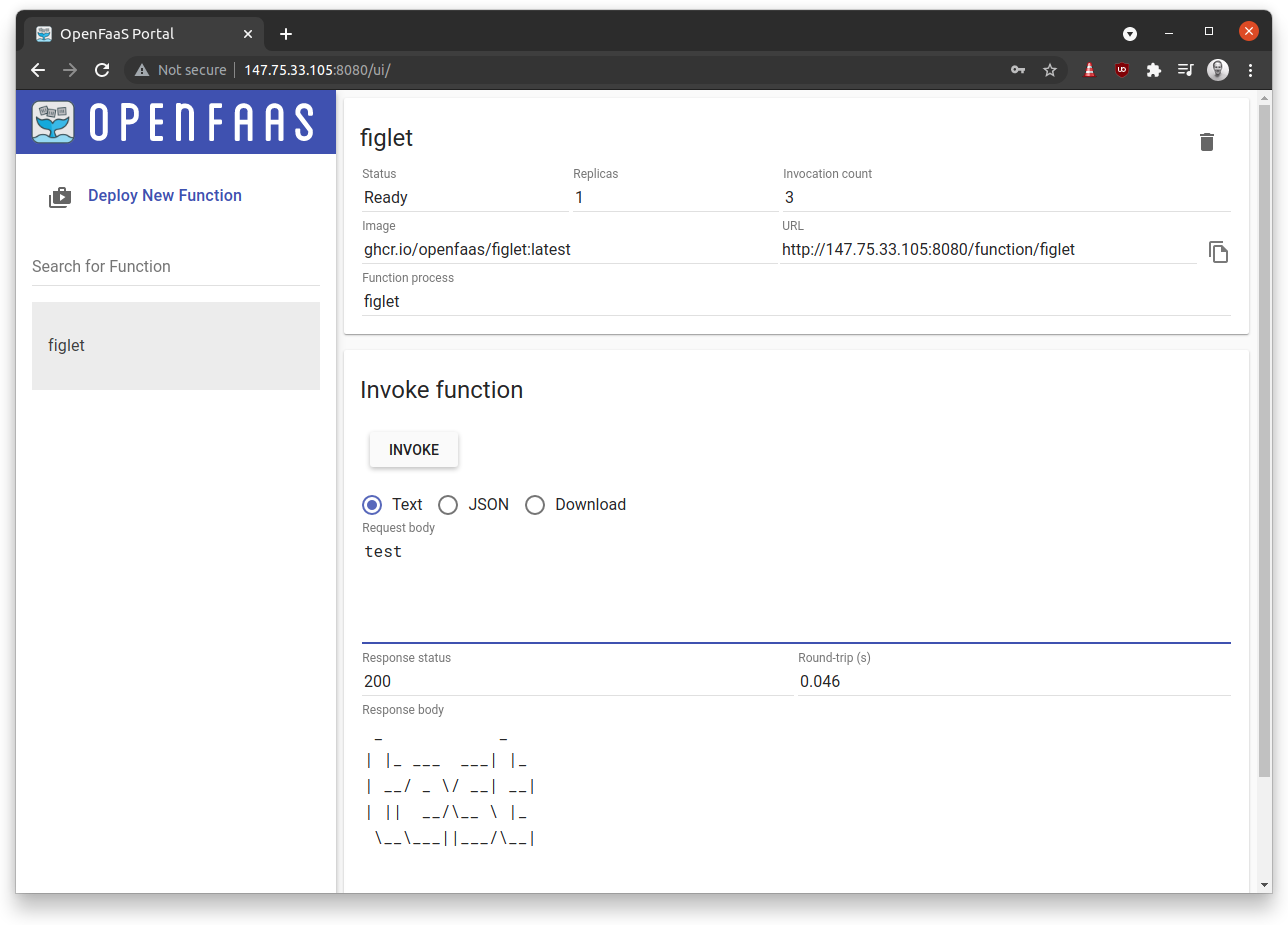 faasd accessed via the OpenFaaS UI