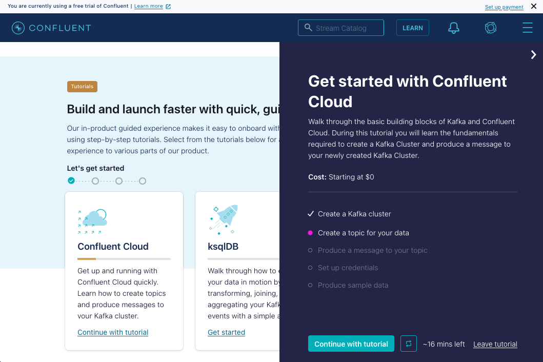 The getting started tutorial on Confluent Cloud