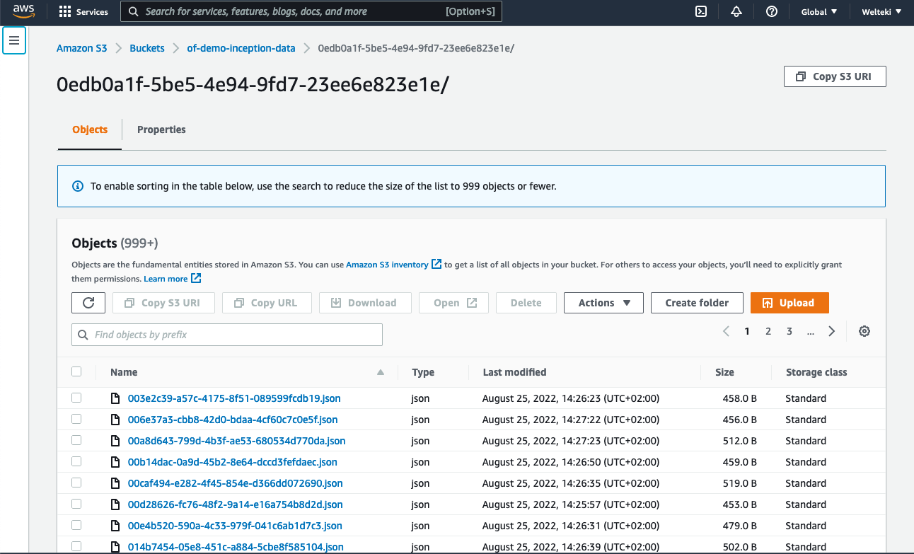 The S3 console shows a batch folder with all the results and the output summary.