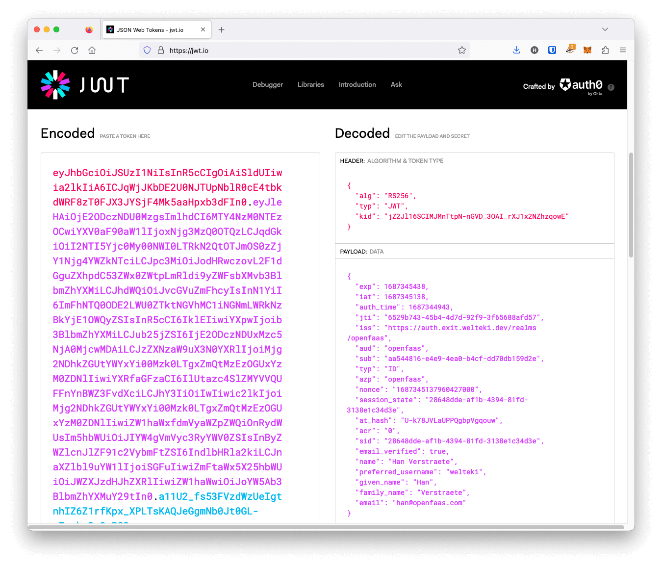 Example for an id issued bey Keycloak