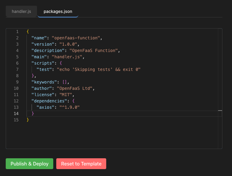 Screenshot of the dependencies tab