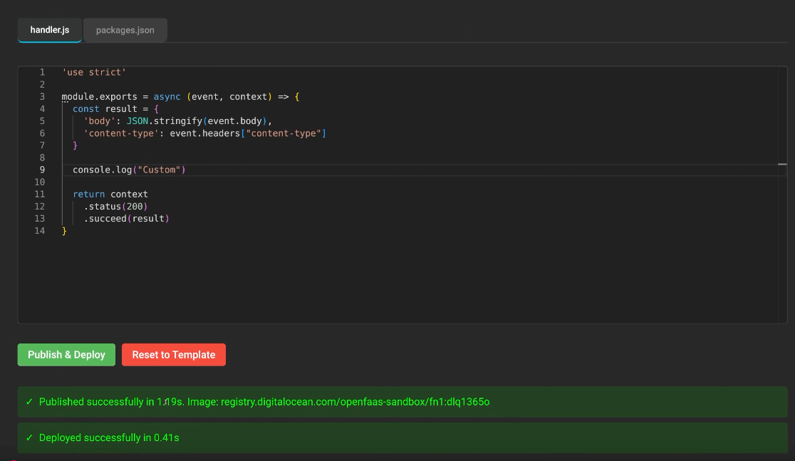 Screenshot showing the build and deploy time in the UI