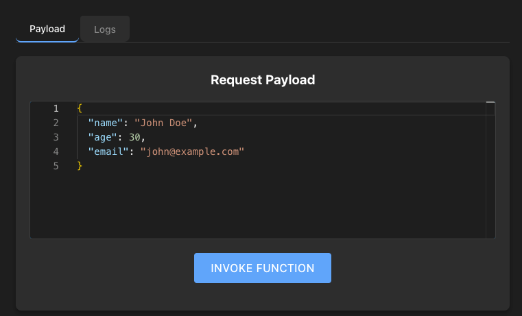 Screenshot of the request editor on the invocation page