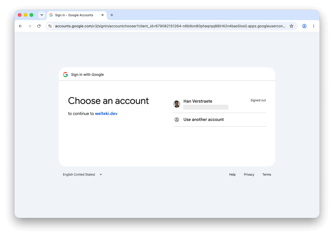 Google sign-in page prompting the visitor to choose an account to continue