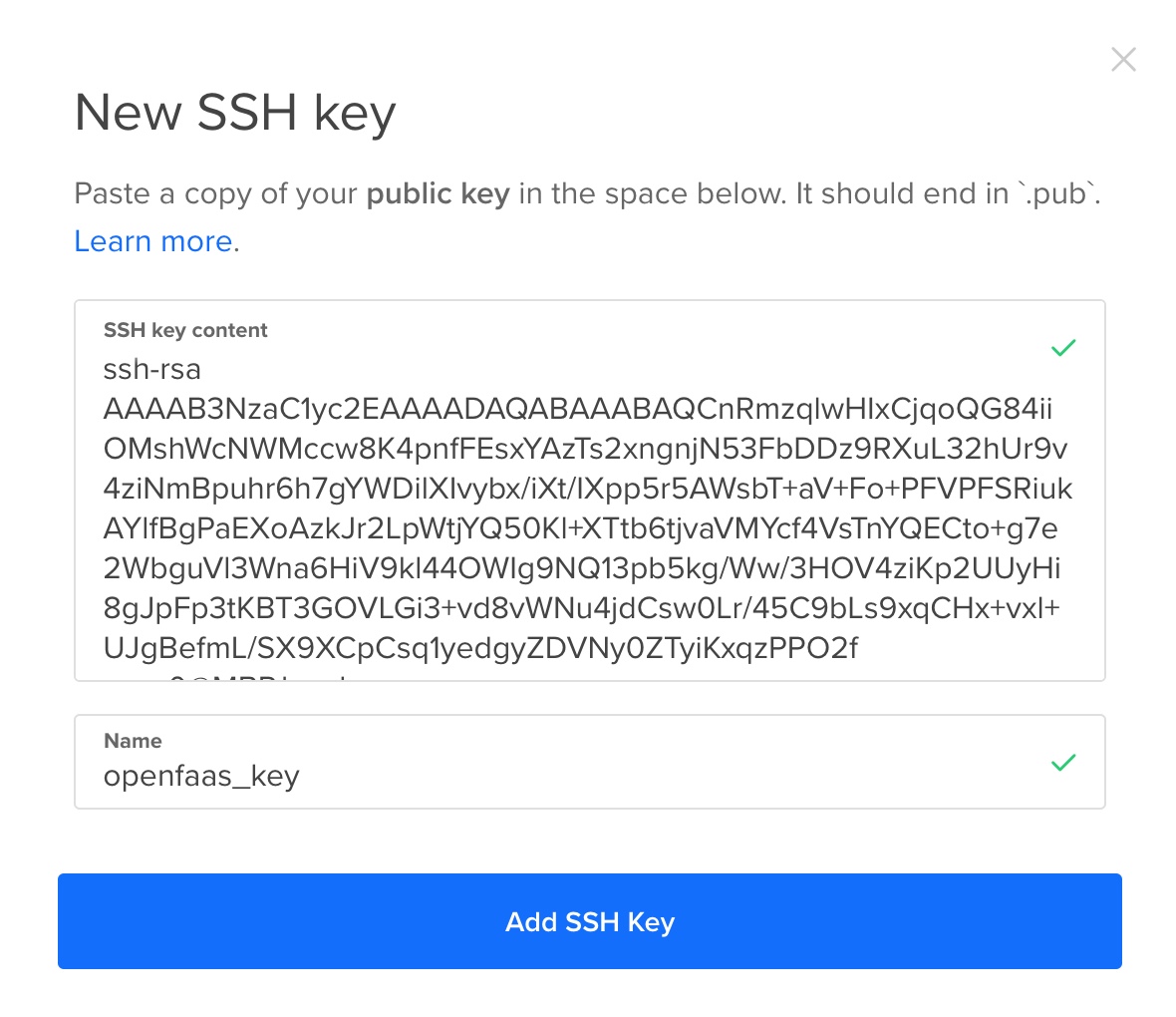 Add SSH Key box