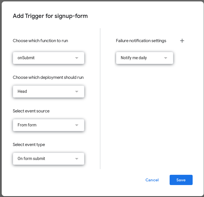 New Trigger Menu