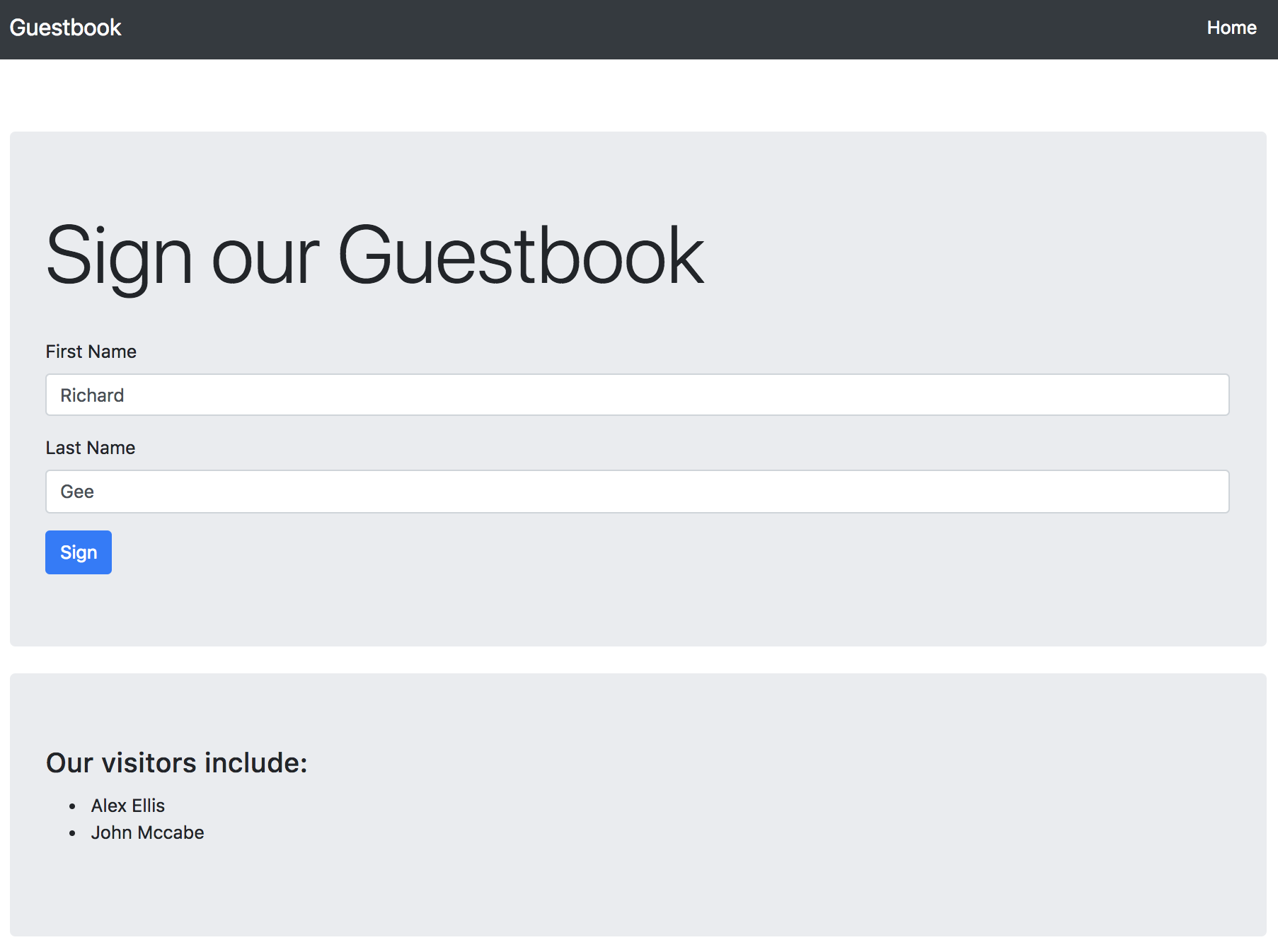 Guestbook screenshot